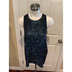 Calypso St. Barth Dark Blue Silk Tank Top W/ Sequins, Size XS